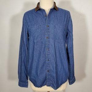 ASOS Blue Cotton Button Down w/ Brown Collar